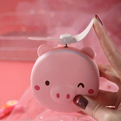 Cute Piggy Mirror with LED Lights & Pocket Fan